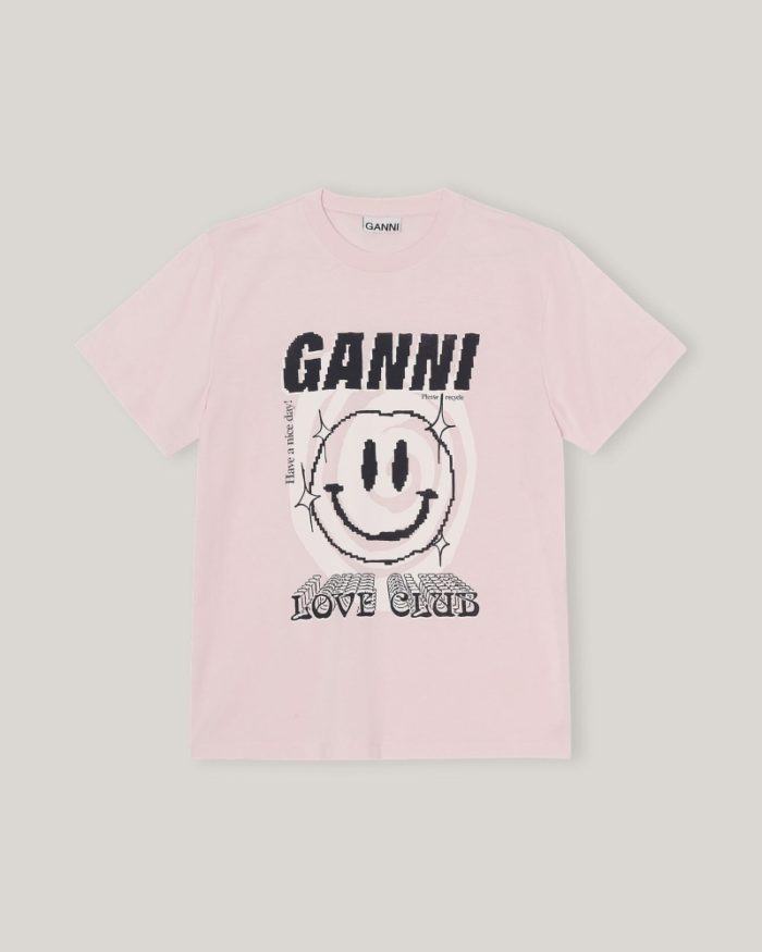 GANNI Basic Cotton Jersey T-skjorte Lys Rosa