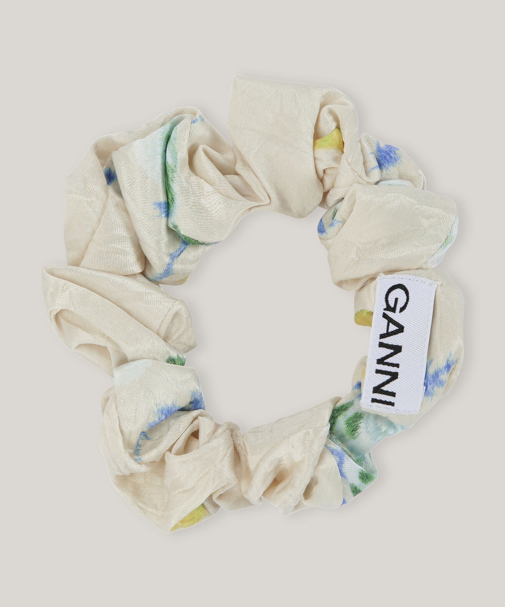 GANNI Crinkled Satin Scrunchie Floral Rutabaga
