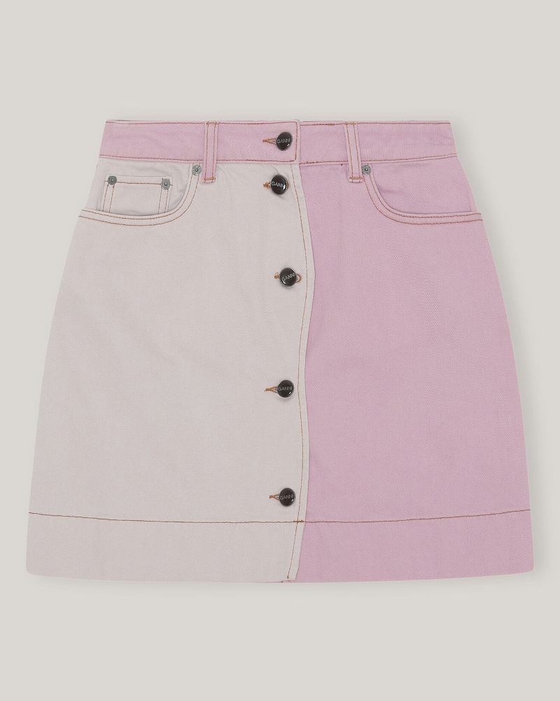GANNI Overdyed Cutline Denim Skjørt Light Lilac