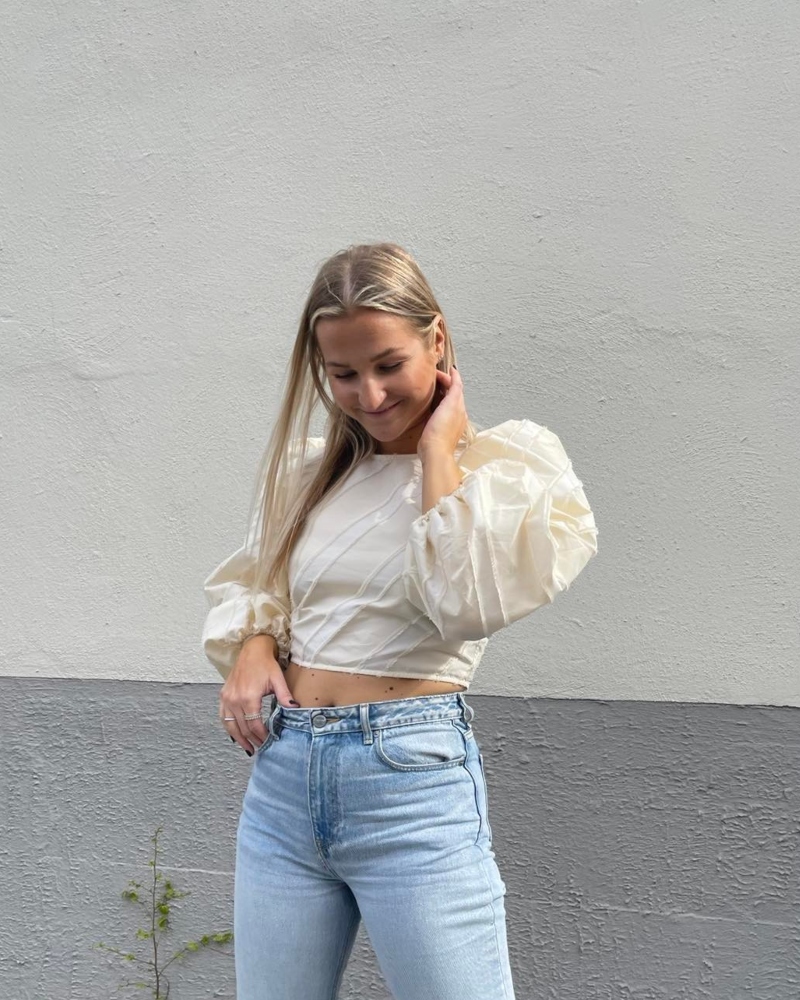 GANNI Stripe Tafetta Topp Egret
