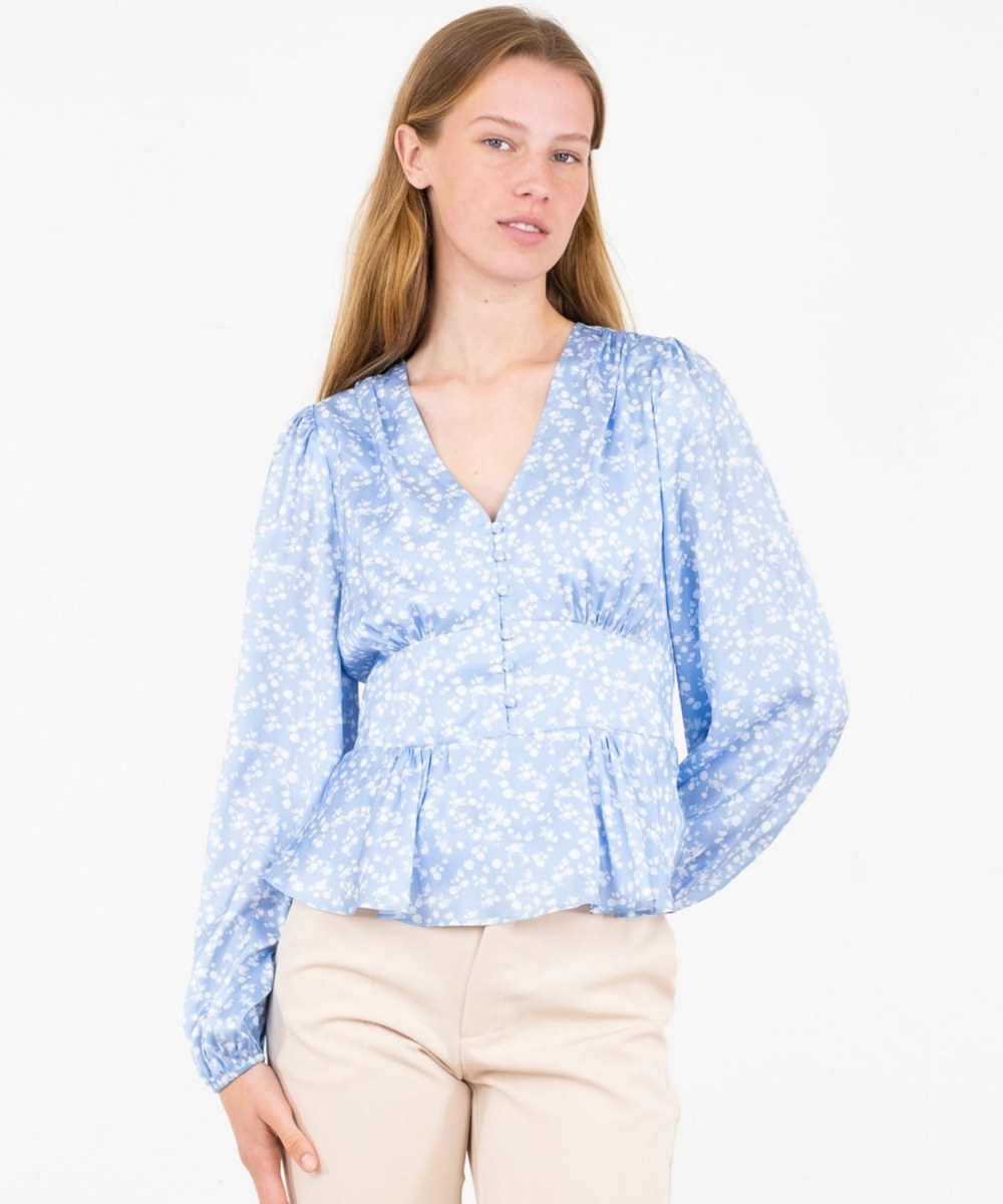 Neo Noir Meryl Cloud Flower Bluse Light Blue