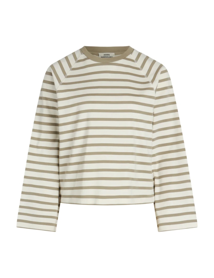 MADS NØRGAARD Heavy Single Stripe Themar Genser Laural Oak Snow White