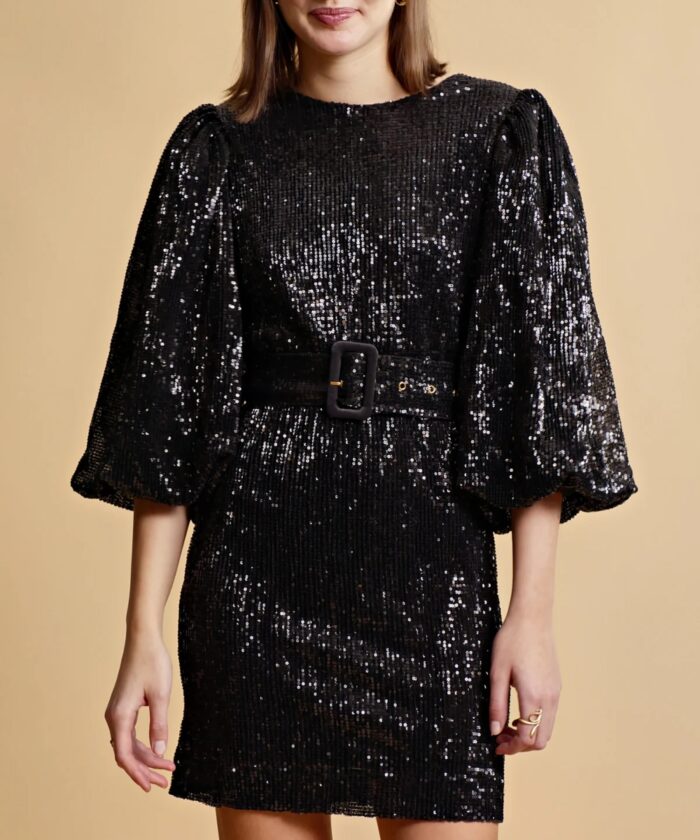 by TiMo Sequins Puff Sleeve Mini Kjole Sort