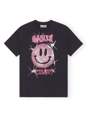GANNI Basic Jersey Smiley Dark Relaxed T-skjorte Phantom