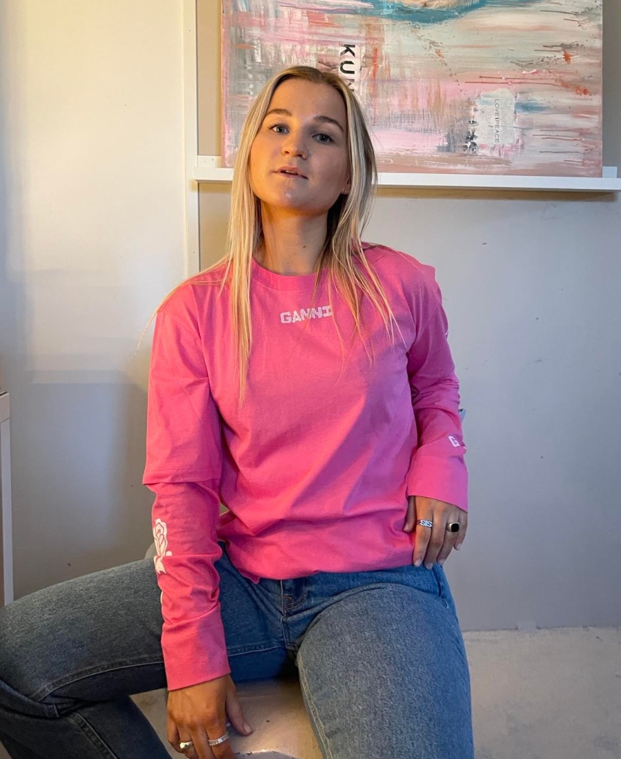 GANNI Light Jersey Layered Long Sleeve Genser Shocking Pink