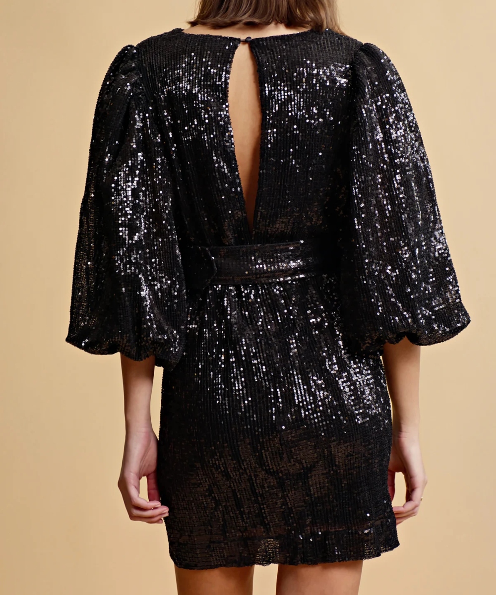 by TiMo Sequins Puff Sleeve Mini Kjole Sort - Bilde 2