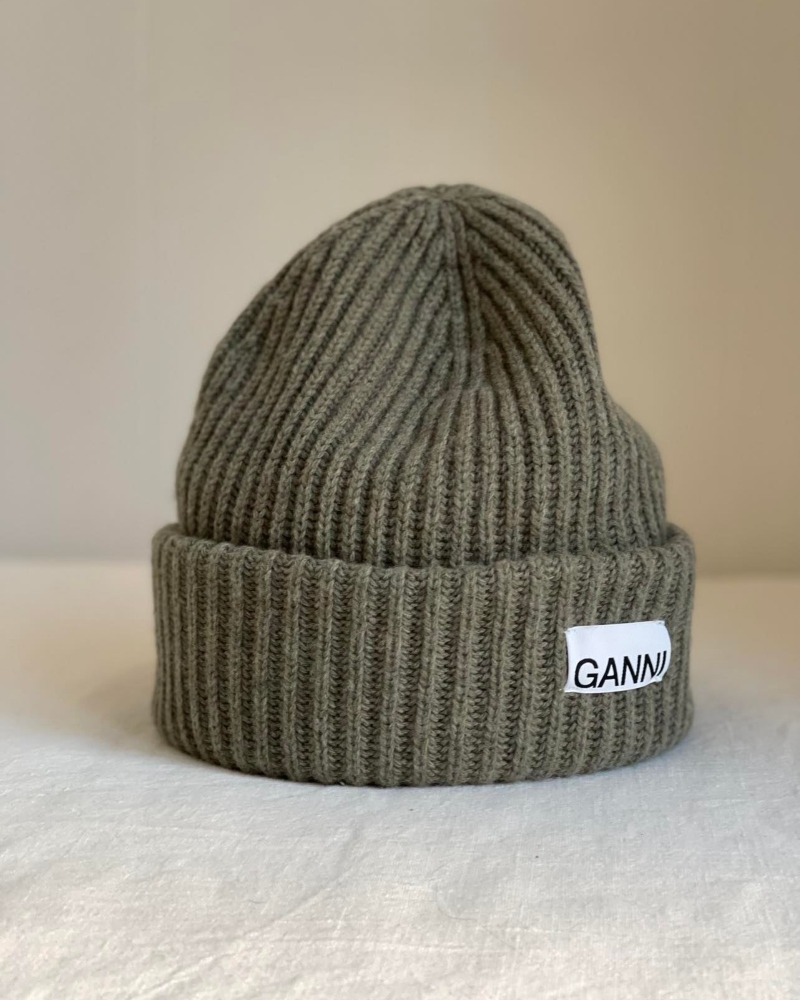 GANNI Structured Rib Beanie Lue Dusty Olive