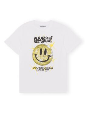 GANNI Basic Jersey Smiley Relaxed T-skjorte Bright White