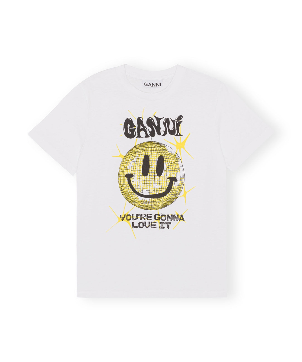 GANNI Basic Jersey Smiley Relaxed T-skjorte Bright White