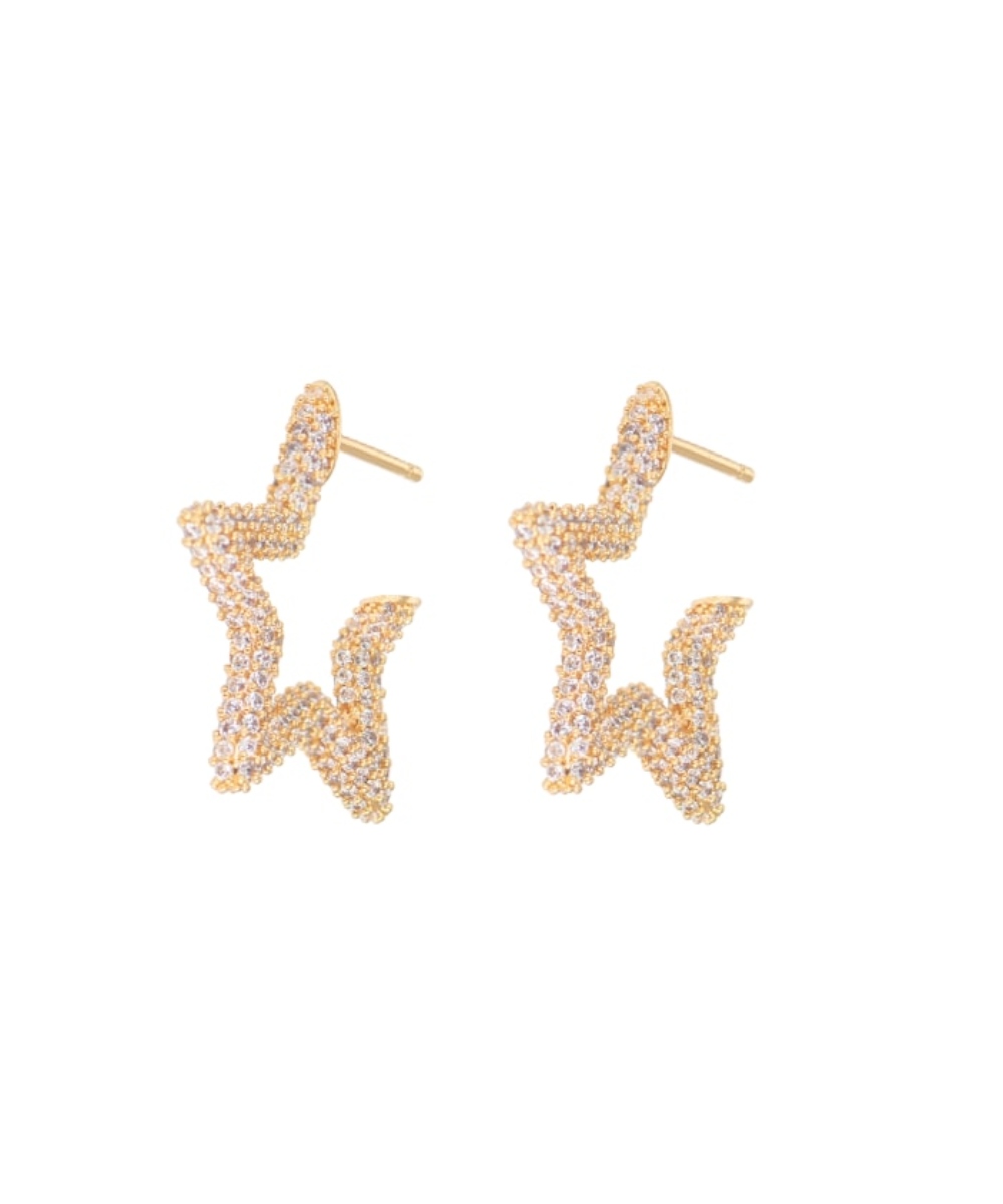 Emilia by Bon Dep Stone Covered Star Hoops Øreringer Hvit