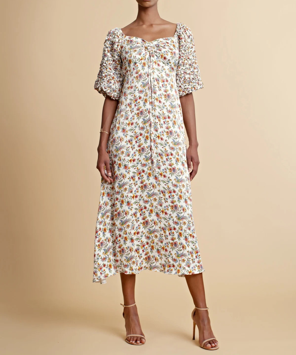 by TiMo Crepe Satin Puffed Kjole Birds