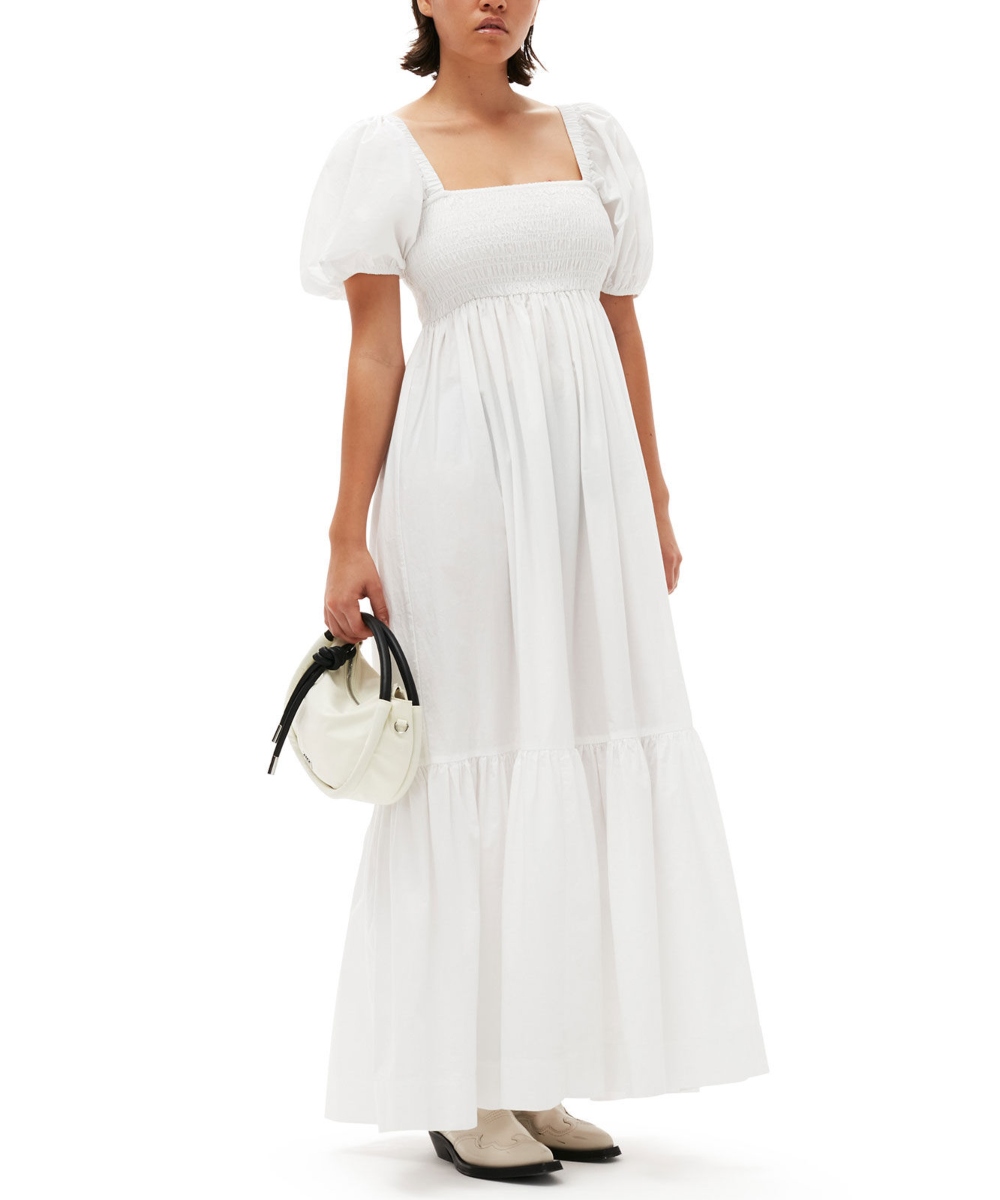 GANNI Cotton Poplin Smock Maxi Kjole Hvit