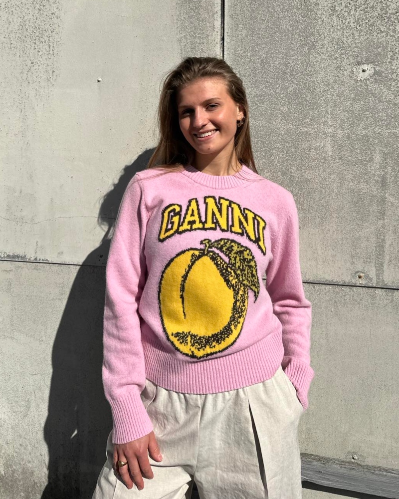 GANNI Graphic O-neck Peach Genser Coral Blush