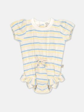 My Little Cozmo Toweling Stripe Baby Romper Body Blue Yellow