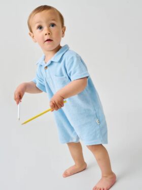 My Little Cozmo Toweling Polo Baby Jumpsuit Heldress Blue