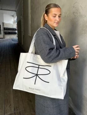 Rue de Tokyo Cotton Canvas Shopping Bag Veske Natural Black Print