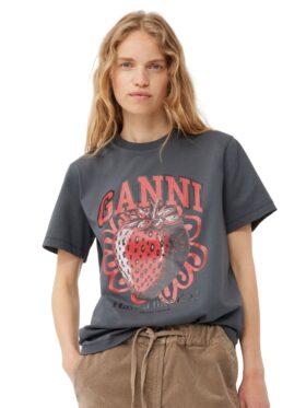 GANNI Basic Jersey Strawberry Relaxed T-skjorte Volcanic Ash