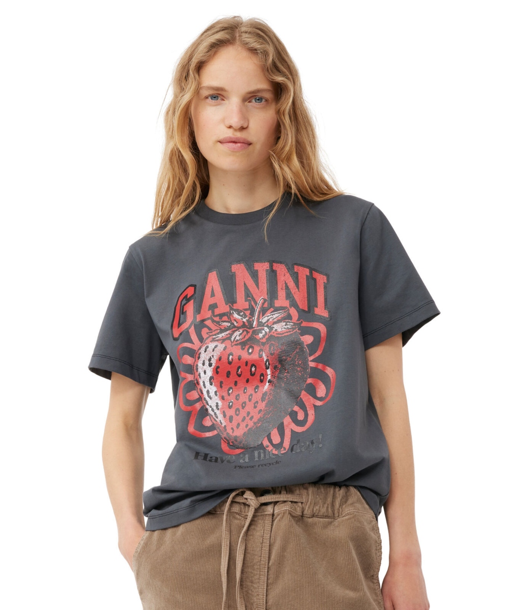 GANNI Basic Jersey Strawberry Relaxed T-skjorte Volcanic Ash