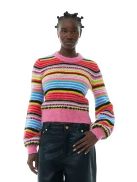 GANNI Soft Wool Stripe O-Neck Genser Multicolour