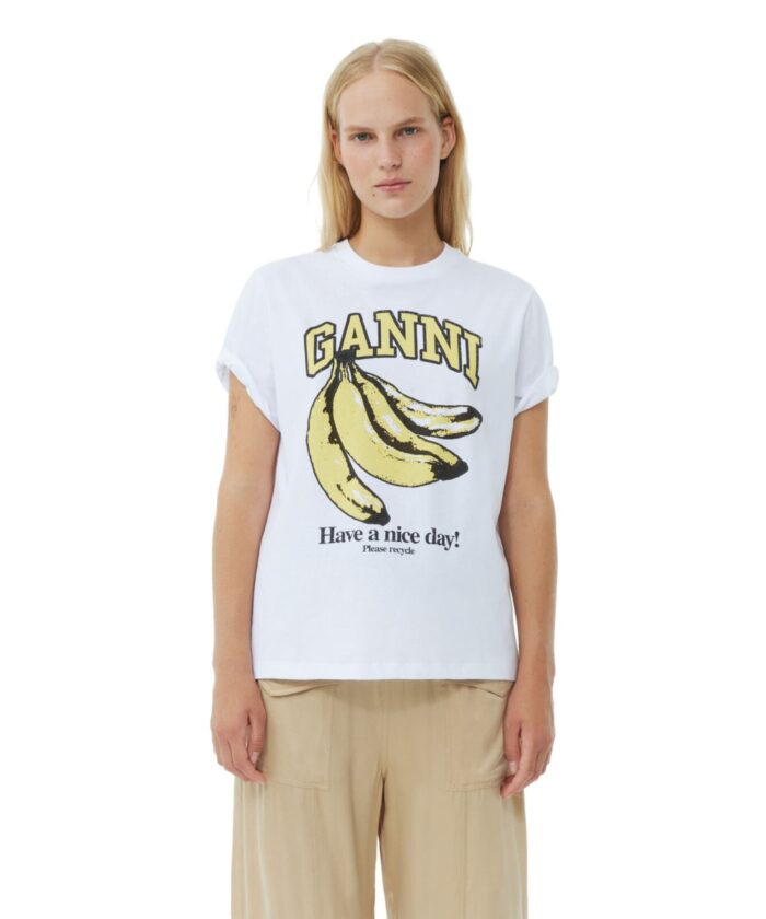 GANNI Basic Jersey Banana Relaxed T-skjorte Bright White
