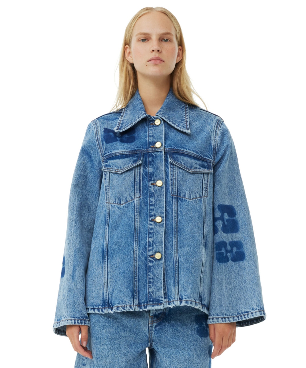 GANNI Patch Denim Jakke Mid Blue Stone