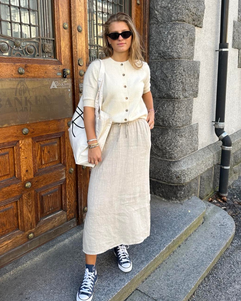TIFFANY Hildur Long Linskjørt Soft Grey Beige