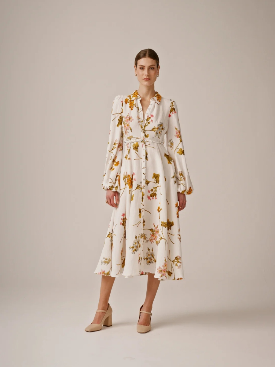 by TiMo Linen Collared Midi Kjole Botanical