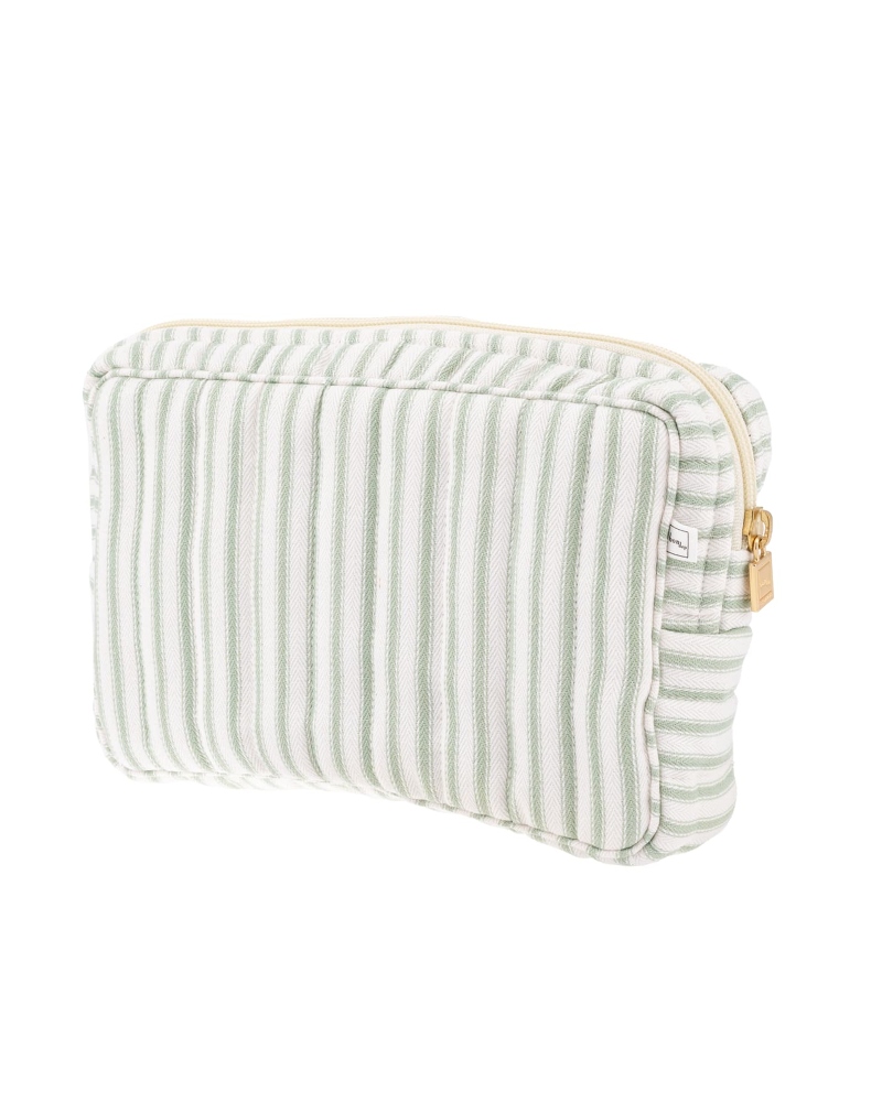 Bon Dep Pouch Small Ticking Stripe Toalettmappe Dusty Green