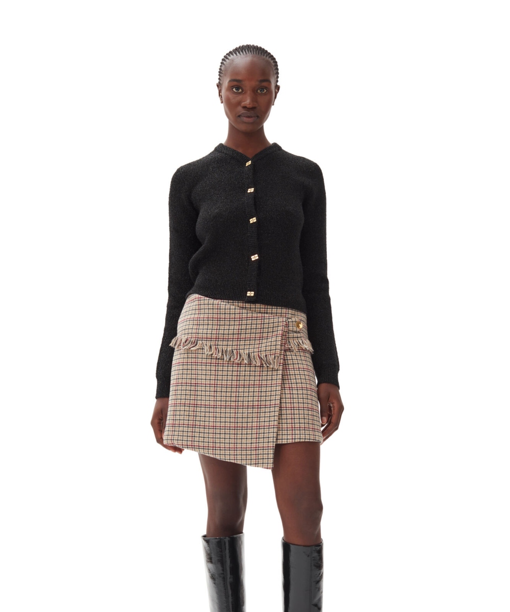 GANNI Check Wool Mix Wrap Mini Skjørt Tiger's Eye