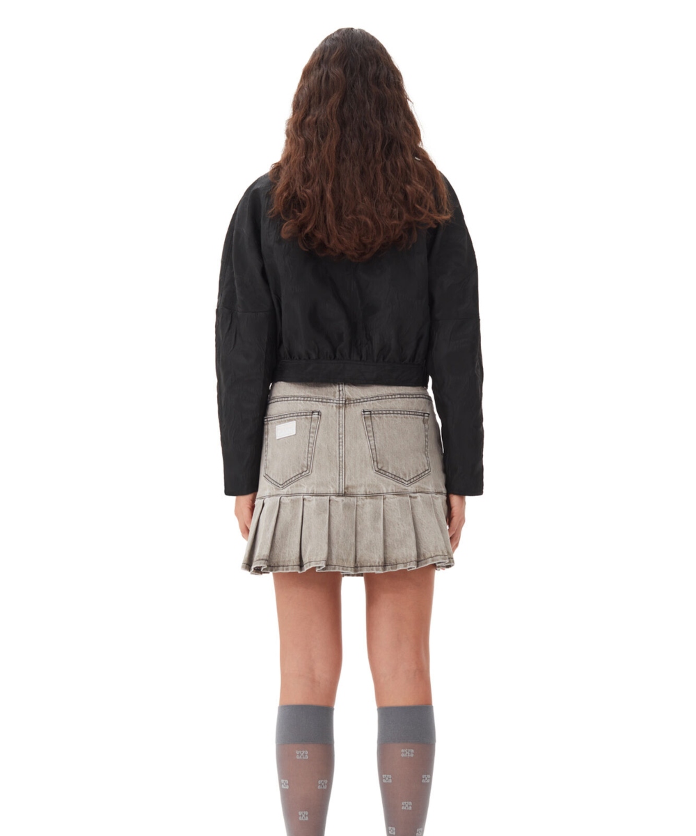 GANNI Grey Future Denim Pleated Mini Skjørt Gray Quill - Bilde 2