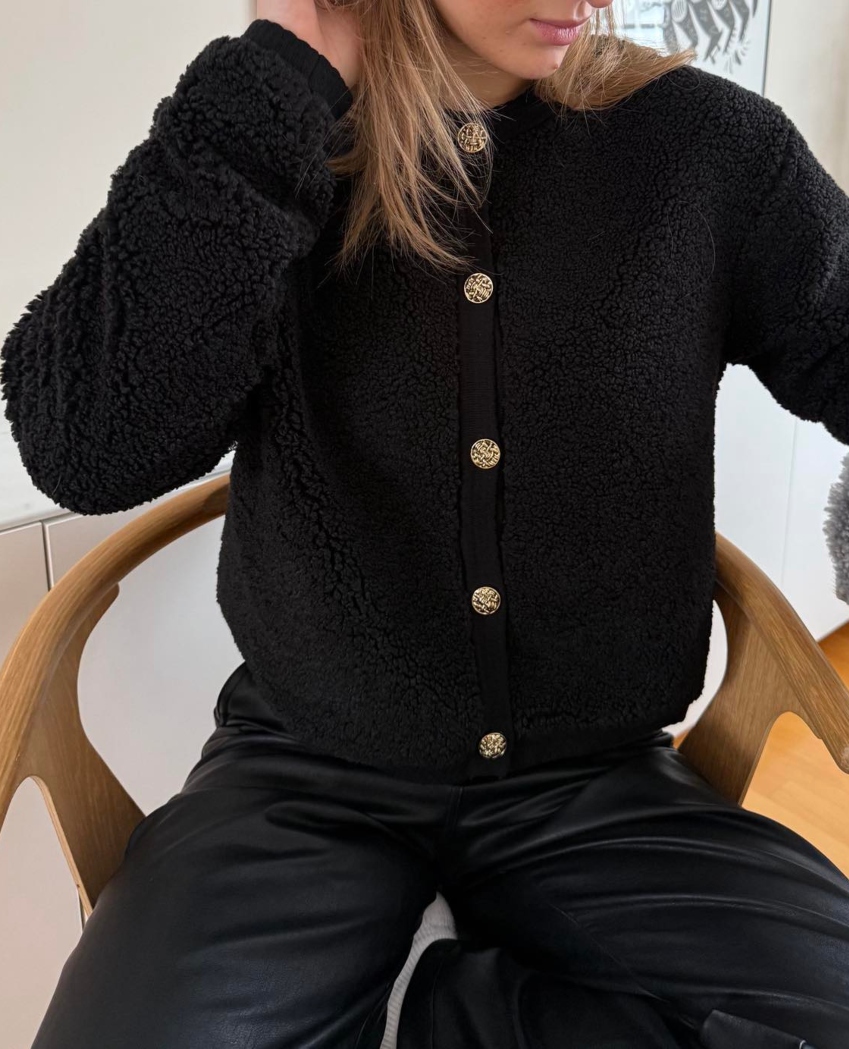 Neo Noir Limo Fluffy Knit Cardigan Sort - Bilde 4