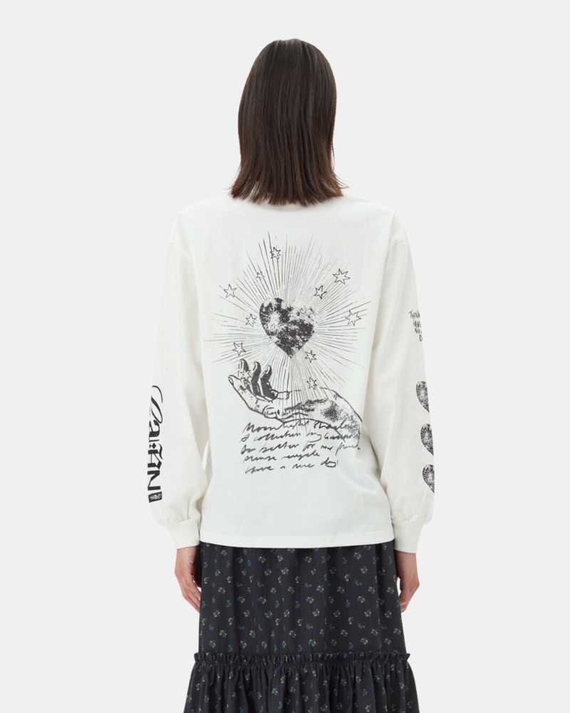 GANNI Future Heavy Jersey Moon Long Sleeve T-skjorte Egret - Bilde 2