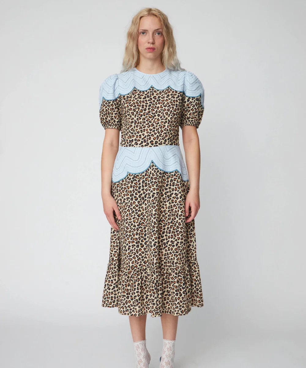 Stella Nova Leopard Midi Embroidery Kjole