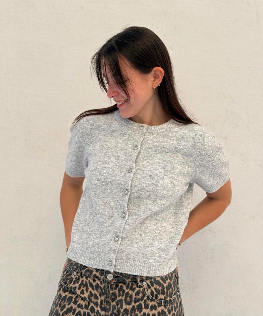 Neo Noir Mitta Knit Cardigan Grey Melange