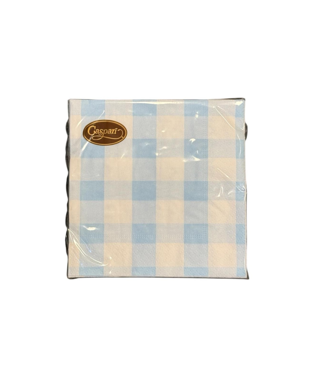 Caspari Servietter Kaffe Gingham Light Blue