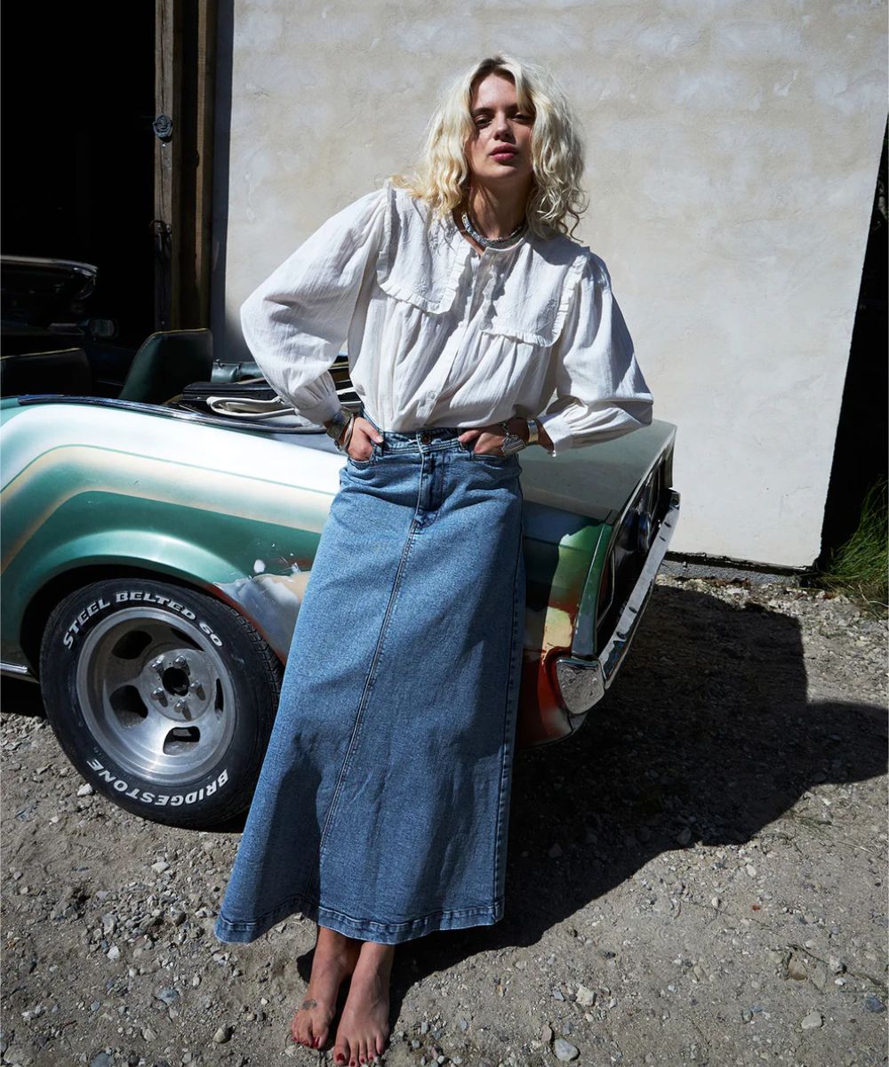 Lollys Laundry Luna Maxi Denim Skjørt Blå