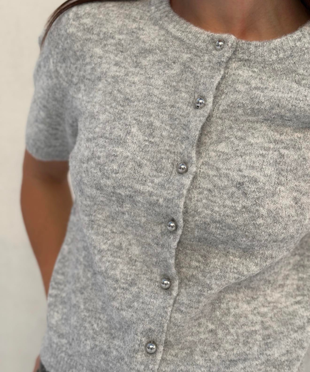 Neo Noir Mitta Knit Cardigan Grey Melange - Bilde 3