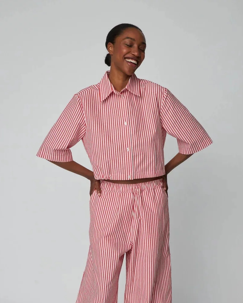 Stella Nova Cropped Stripe Skjorte Rød - Bilde 2