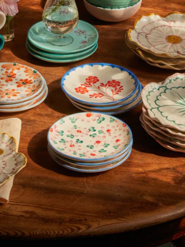 Rice Ceramic Cake Plate Pink Flowers