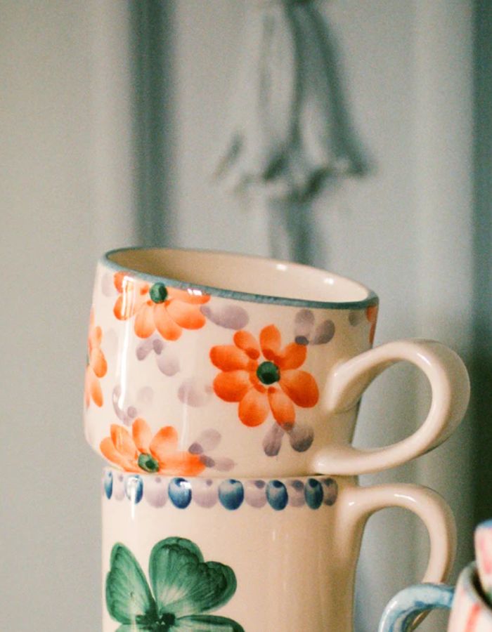 Rice Ceramic Cappuccino Cup Orange Flowers
