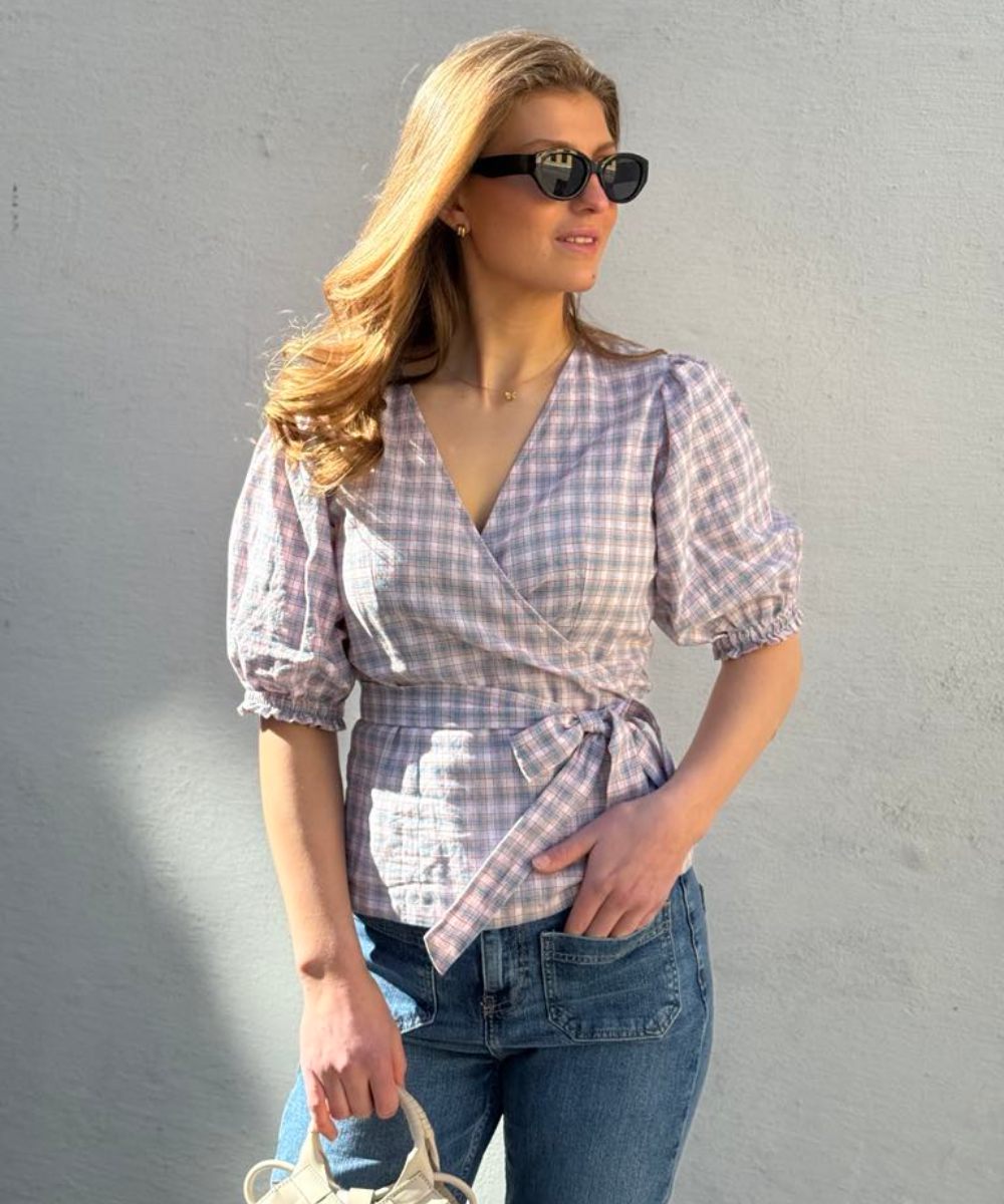 BY IDA Tone Wrap Bluse Rutete Offwhite