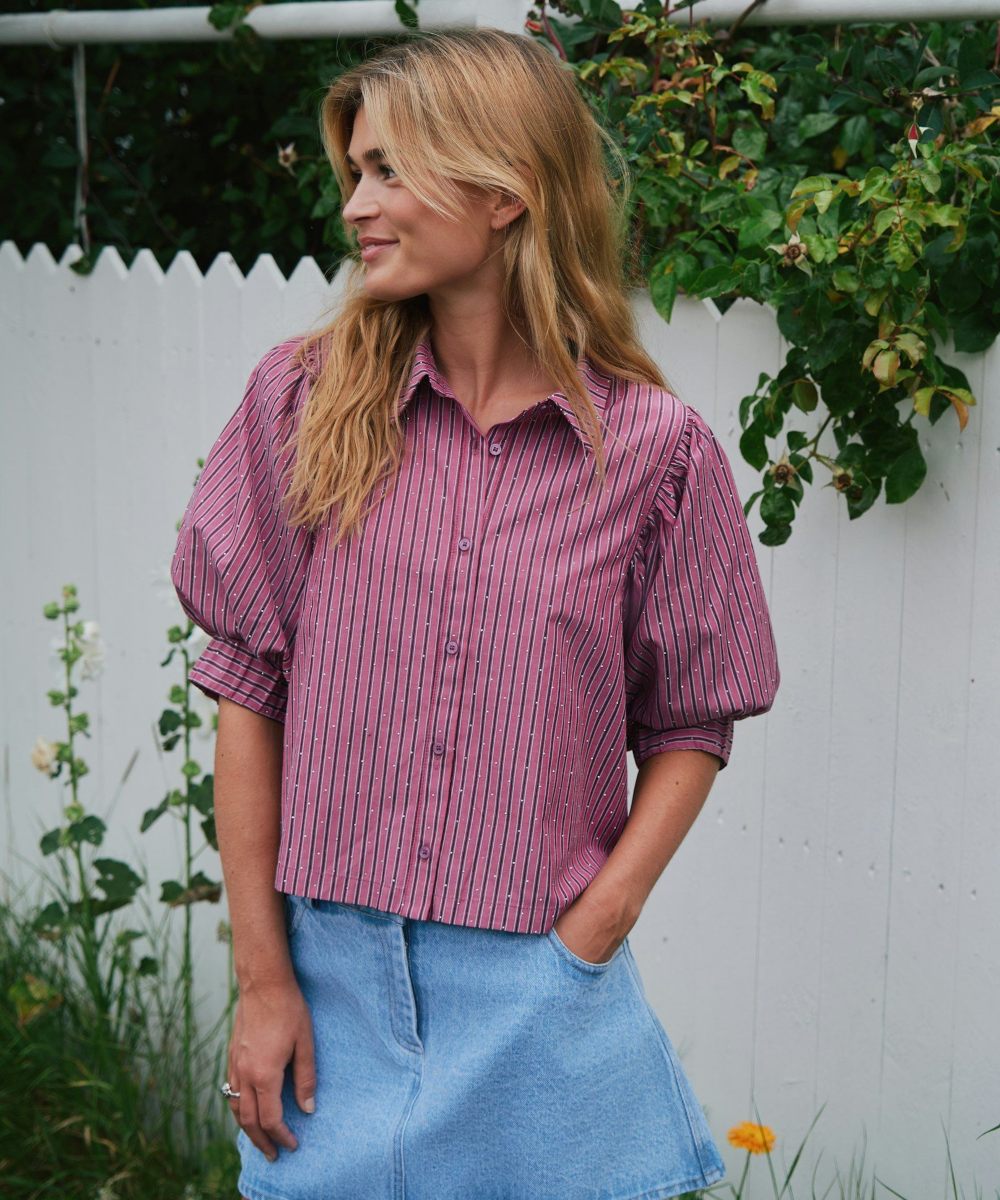 Neo Noir Etta Soft Stripe Stone Skjorte Mørk Rosa