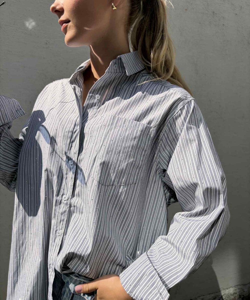 Neo Noir Dalma Stripe Stone Skjorte Lys Grå - Bilde 2