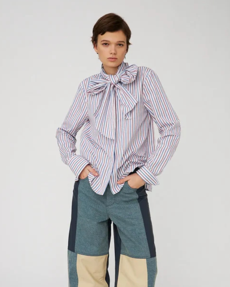 Stella Nova Striped Bow Skjorte Red & Blue Stripes - Bilde 3