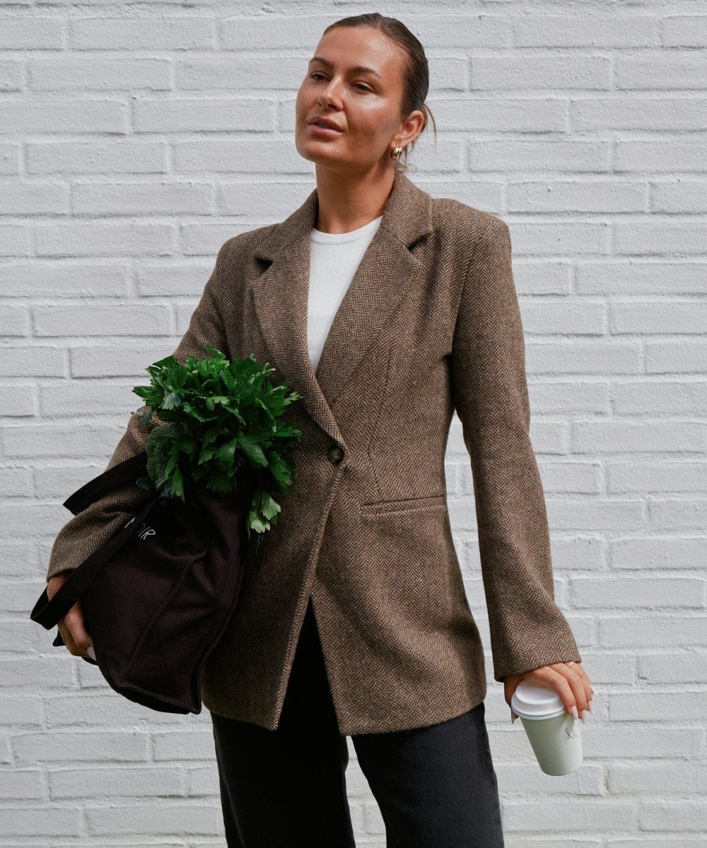 Neo Noir Bowie Herringbone Blazer Brun