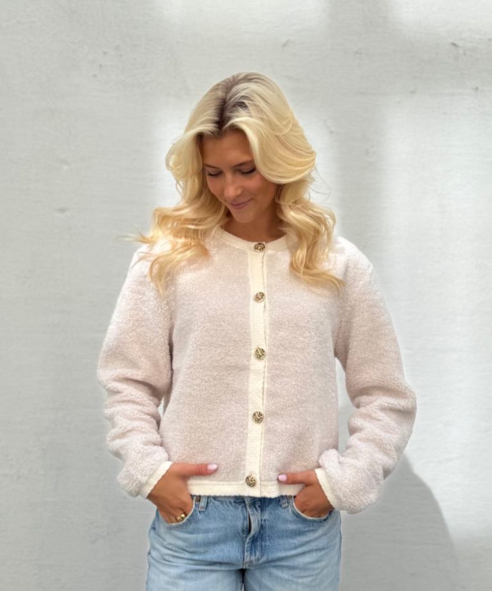 Neo Noir Limo Fluffy Knit Cardigan Krem