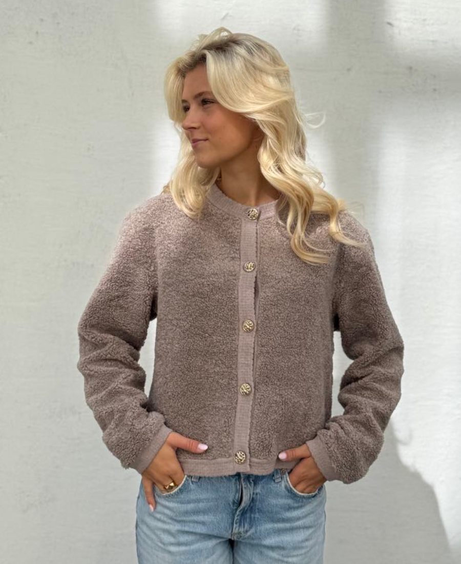 Neo Noir Limo Fluffy Knit Cardigan Dark Sand