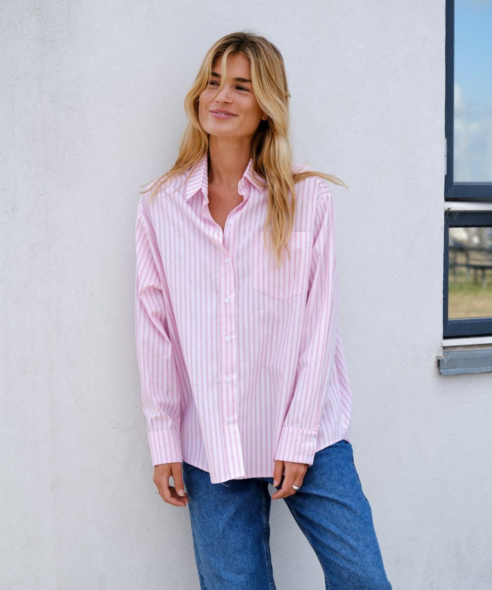 Neo Noir Dalma Soft Stripe Skjorte Rosa