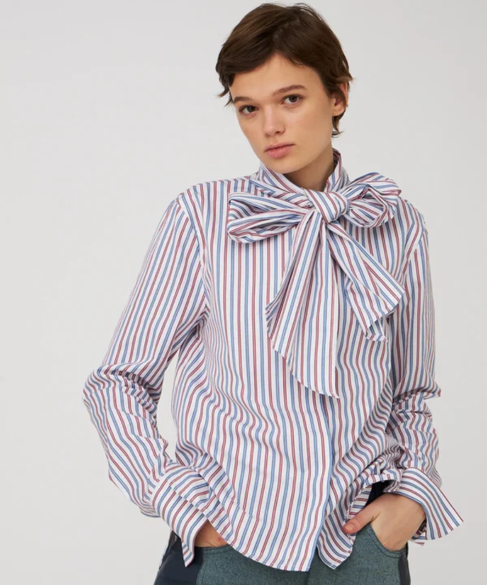 Stella Nova Striped Bow Skjorte Red & Blue Stripes