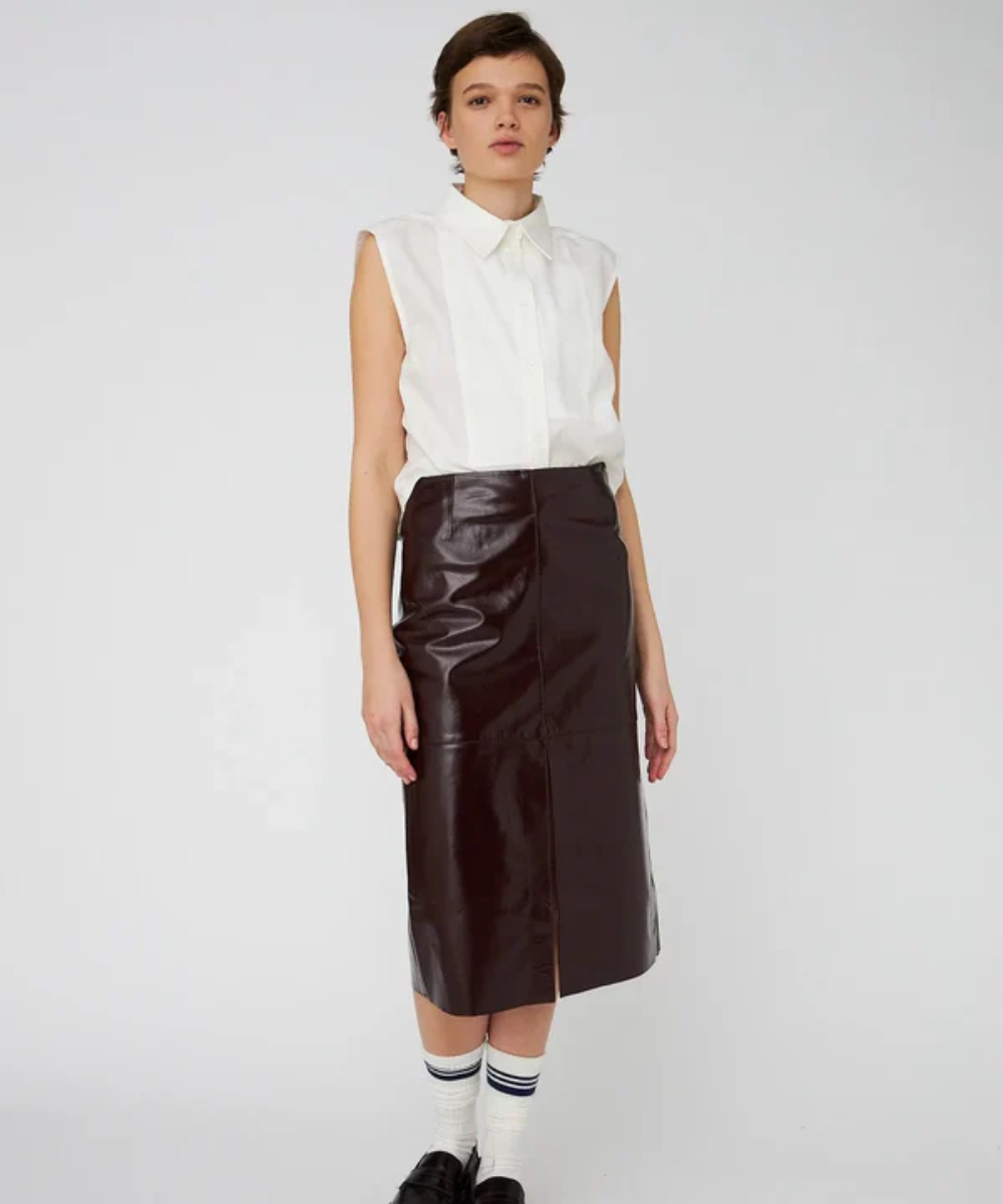 Stella Nova Leather Midi Skjørt Brownish Red